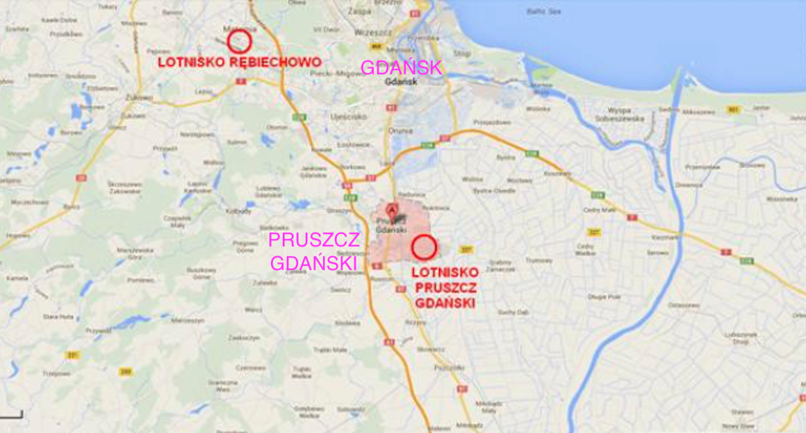 Pruszcz Gdański airport on the Map of Poland. 2013 year. The work by Karol Placha Hetman