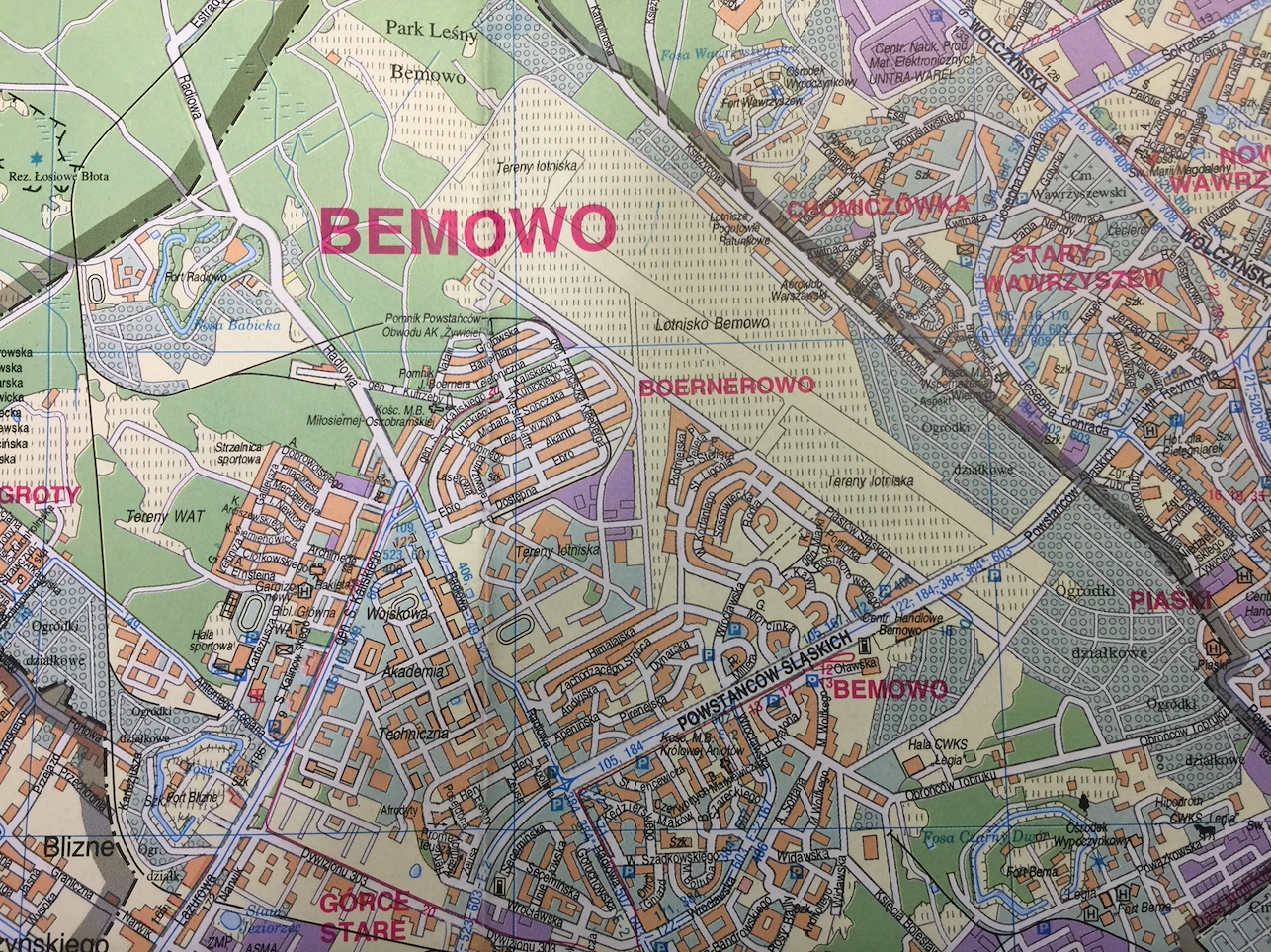 Bemowo airport on the map. 1998 year. Photo of LAC