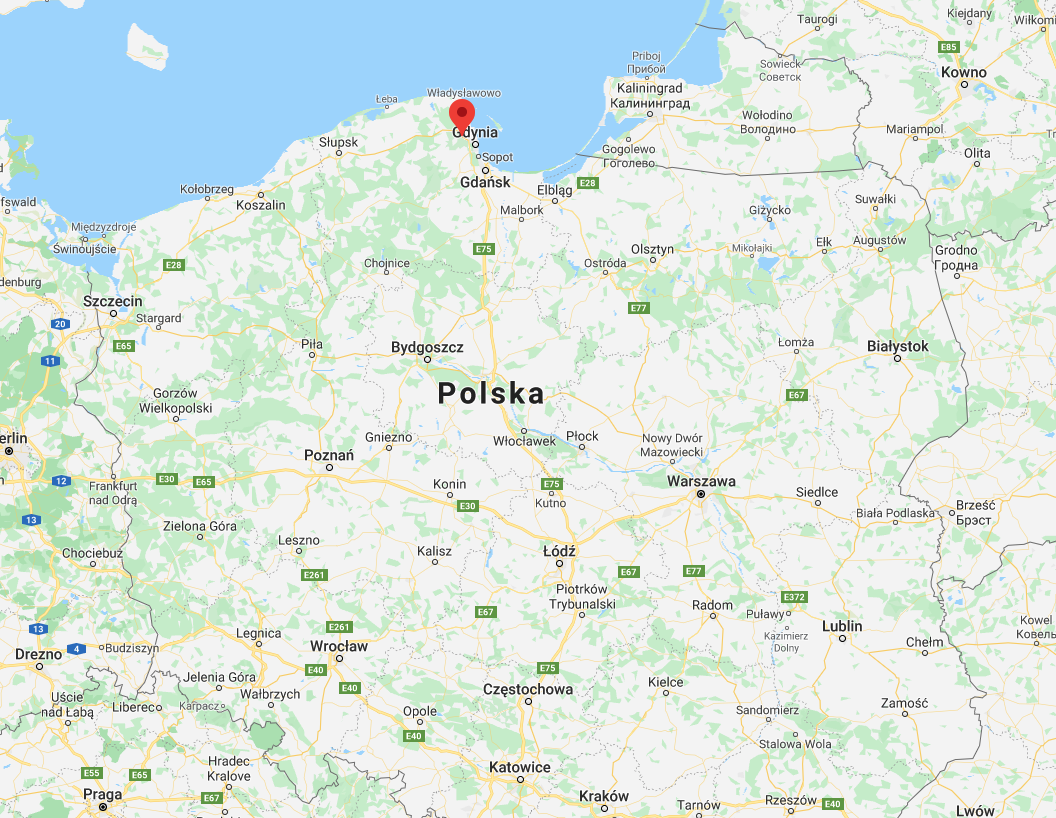 Rumia airport on the map of Poland. Photo map