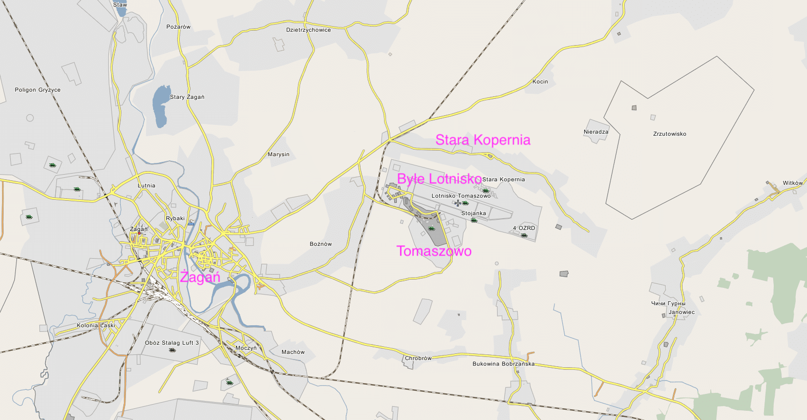 Tomaszowo airport on the map of Poland. 2021. The work by Karol Placha Hetman