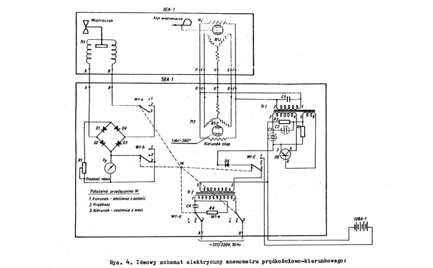 Schemat elektryczny rysunek z „Anemometr prędkościowo-kierunkowy M-47”