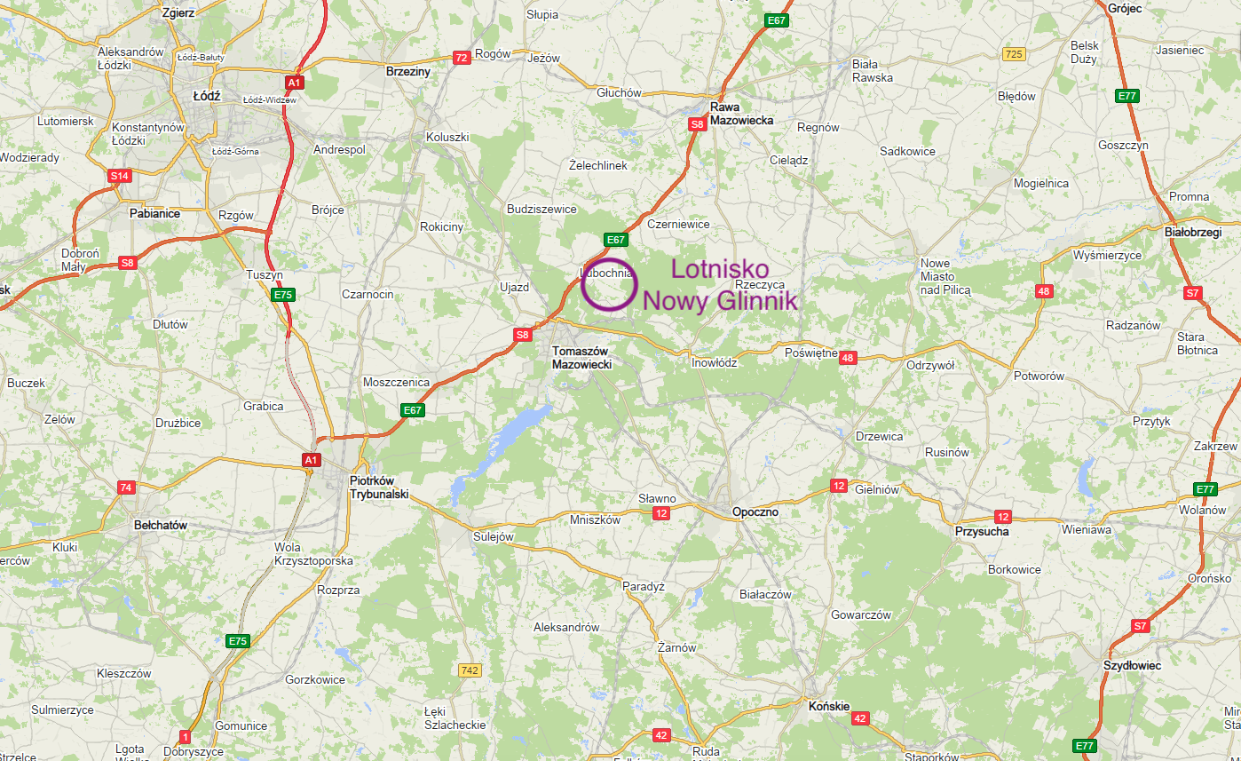 Tomaszów Mazowiecki airport on the map of Poland. 2012 year