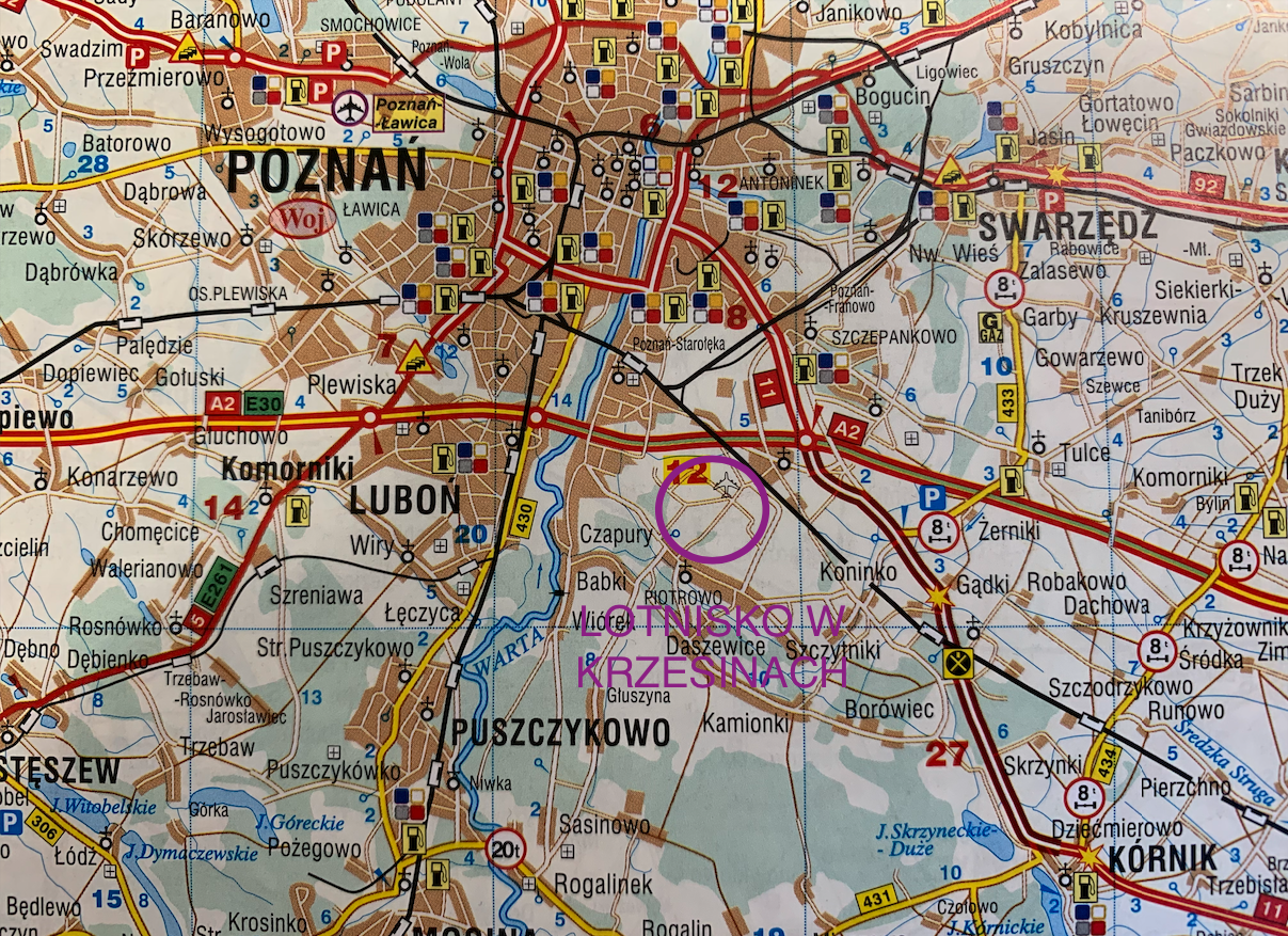 Krzesiny airport on the map of Poland. 2011 year. The work by Karol Placha Hetman