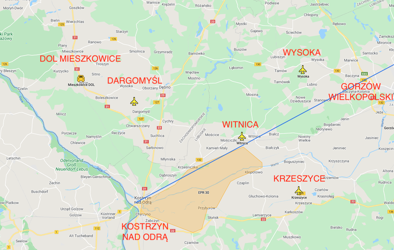 Airports in the vicinity of Kostrzyn nad Odrą. 2022. The work by Karol Placha Hetman