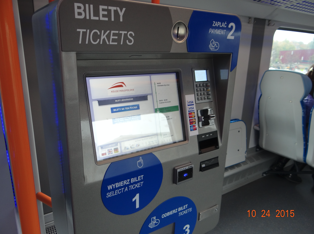 Ticket machine on the train. 2015 year. Photo by Karol Placha Hetman