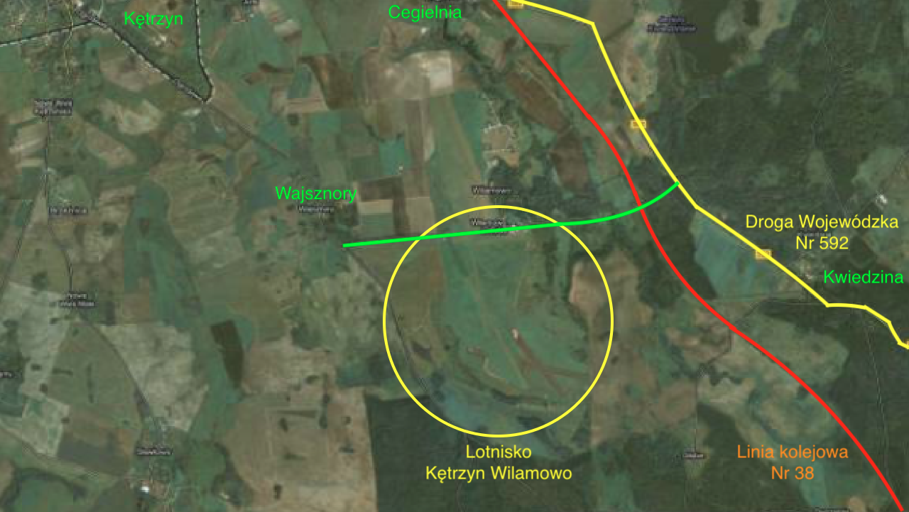Lotnisko Kętrzyn-Wilamowo na mapie Polski. 2012 rok. Praca Karol Placha Hetman