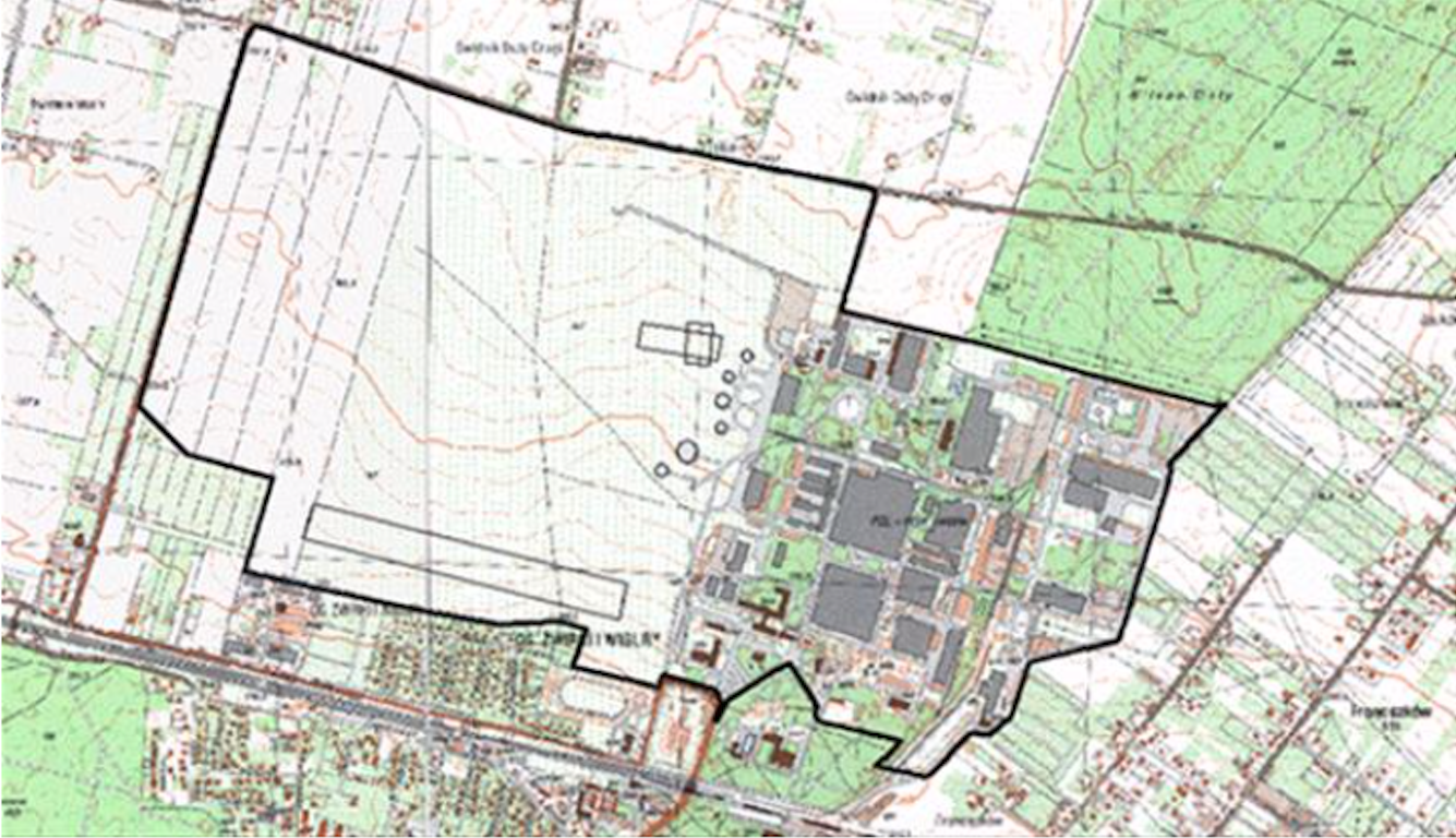Plan Zakładu WSK PZL Świdnik z przyzakładowym lotniskiem. Jeszcze przed budową lotniska komercyjnego. 2008 rok.