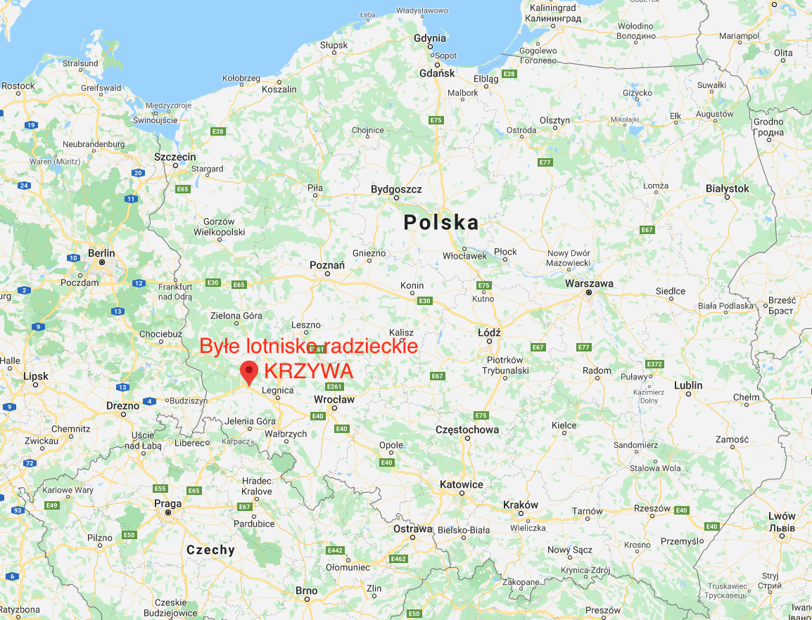 Lotnisko Krzywa na mapie Polski. 2010 rok. Zdjęcie LAC