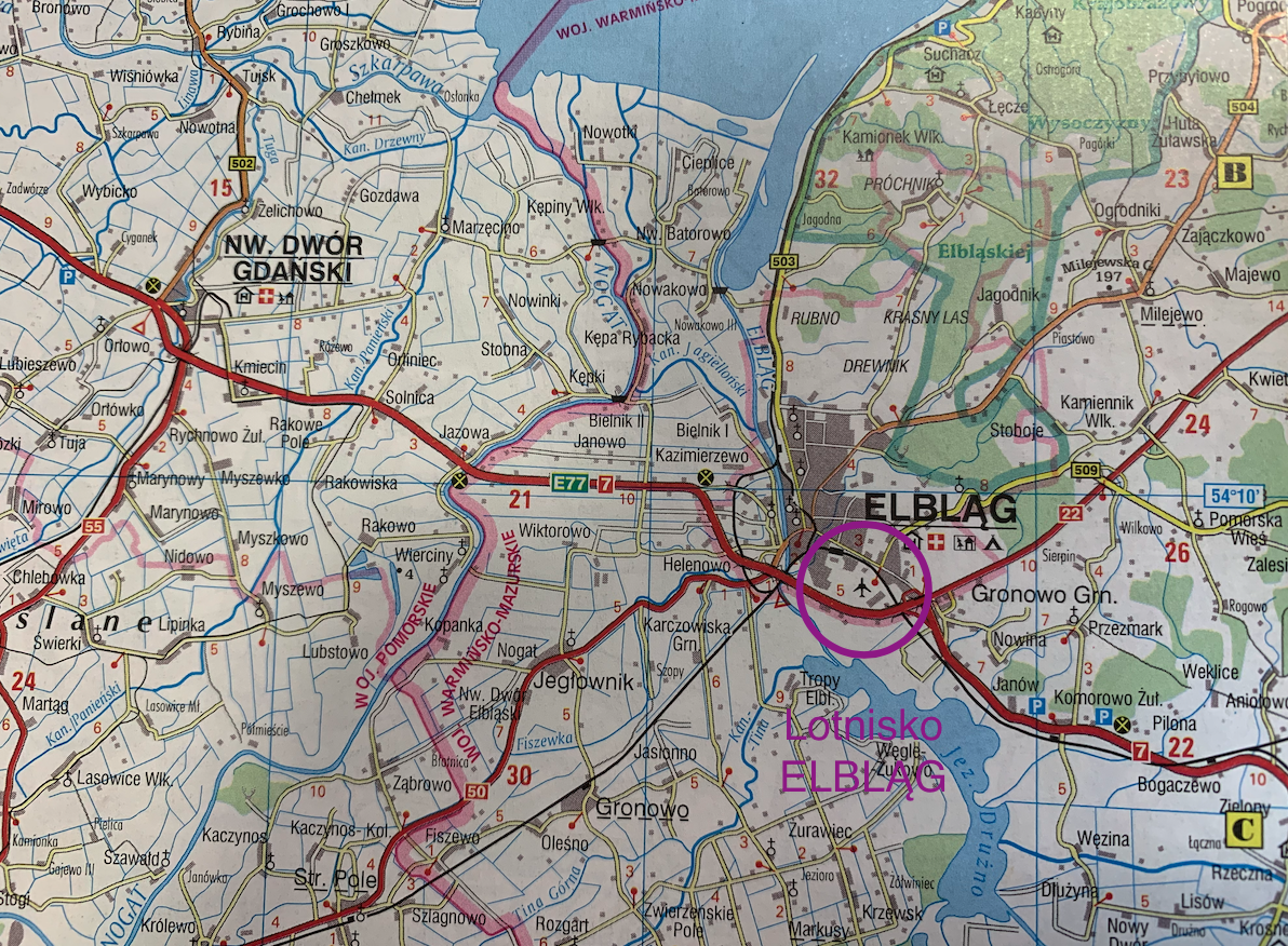 Elbląg airport on the map of Poland. 2013 year. The work by Karol Placha Hetman