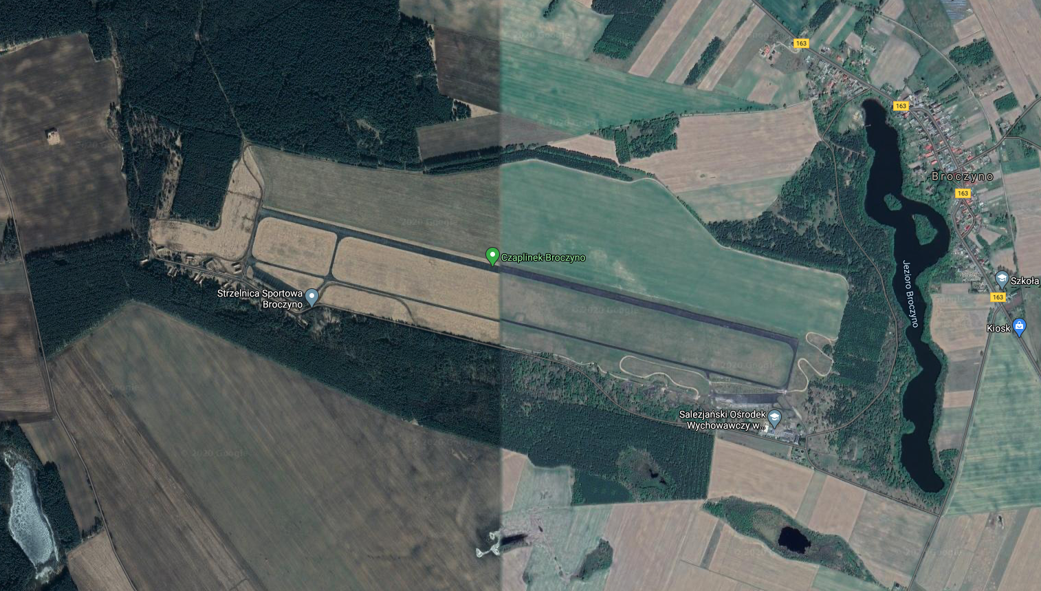 Czaplinek Broczyno airport, satellite view. 2018 year. Photo of LAC