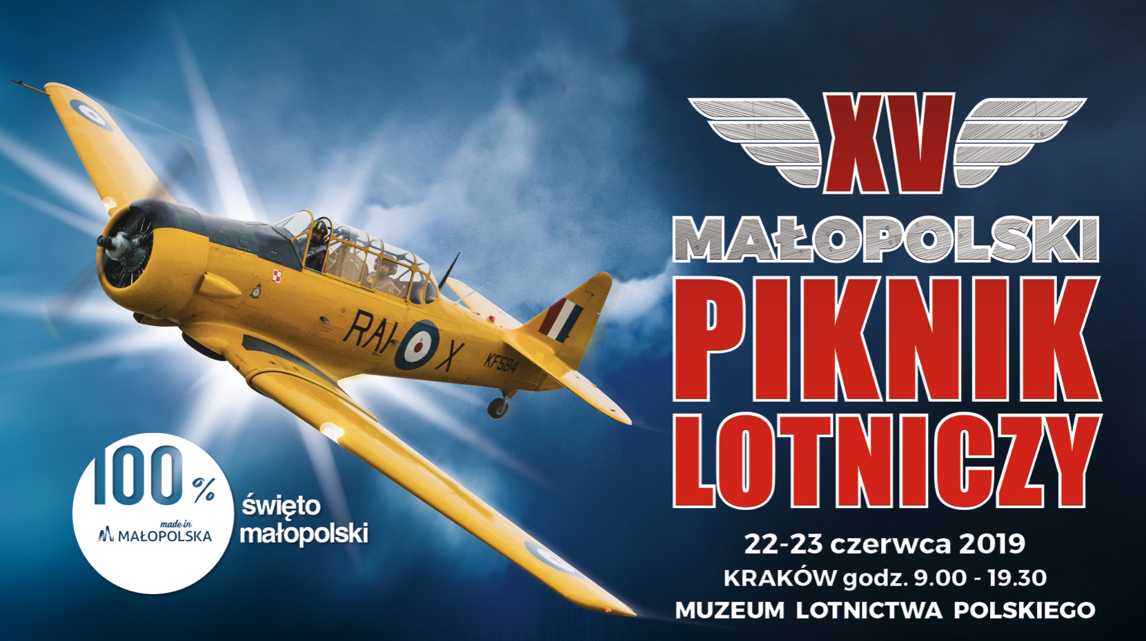 Plakat XV Małopolskiego Pikniku Lotniczego. Czyżyny 2019 rok.