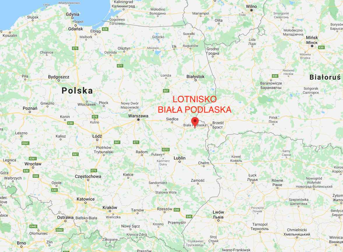 Biała Podlaska airport on the map of Poland. 2009 year. Photo of LAC