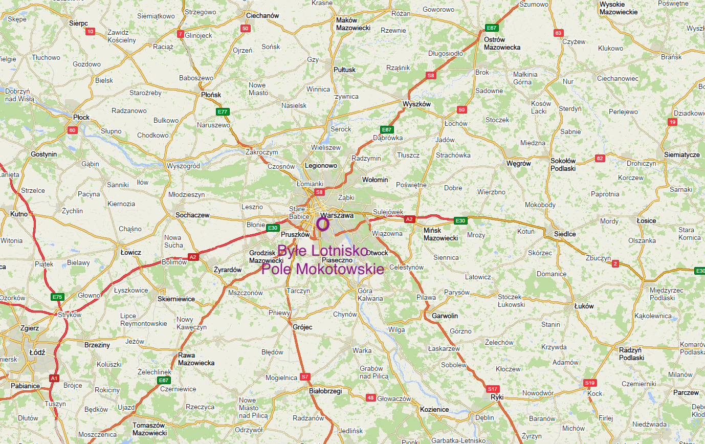 The former Pole Mokotowskie airport on the map of Poland. Work by Karol Placha Hetman