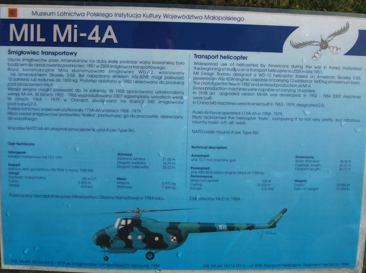 Mil Mi-4 A nb 511. 2009 rok. Zdjęcie Karol Placha Hetman