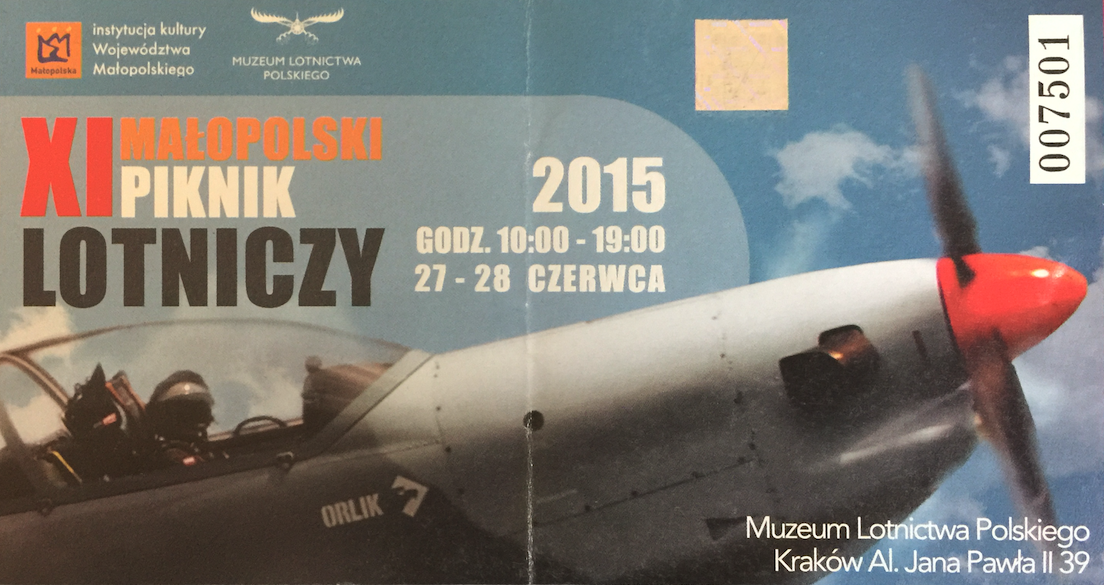 Bilet na XI Małopolski Piknik Lotniczy Czyżyny 2015 rok. Zdjęcie Karol Placha Hetman