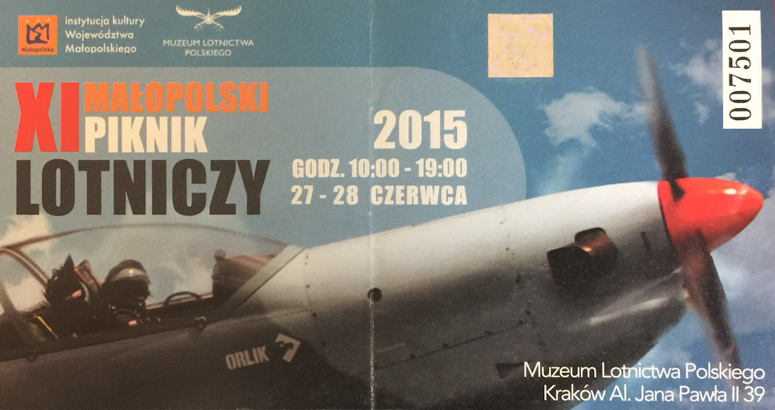 The ticket for XI Małopolski Piknik Lotniczy Czyżyny 2015 year. Photo by Karol Placha Hetman