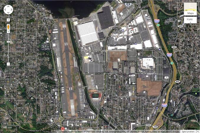Renton City and Boeing Plant in Washington State. 2011 year. Photo of Googlemaps