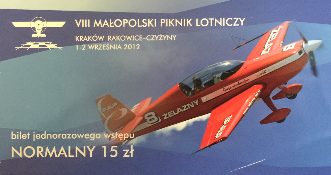Bilet na VIII Małopolski Piknik Lotniczy. 2012 rok. Zdjęcie Karol Placha Hetman