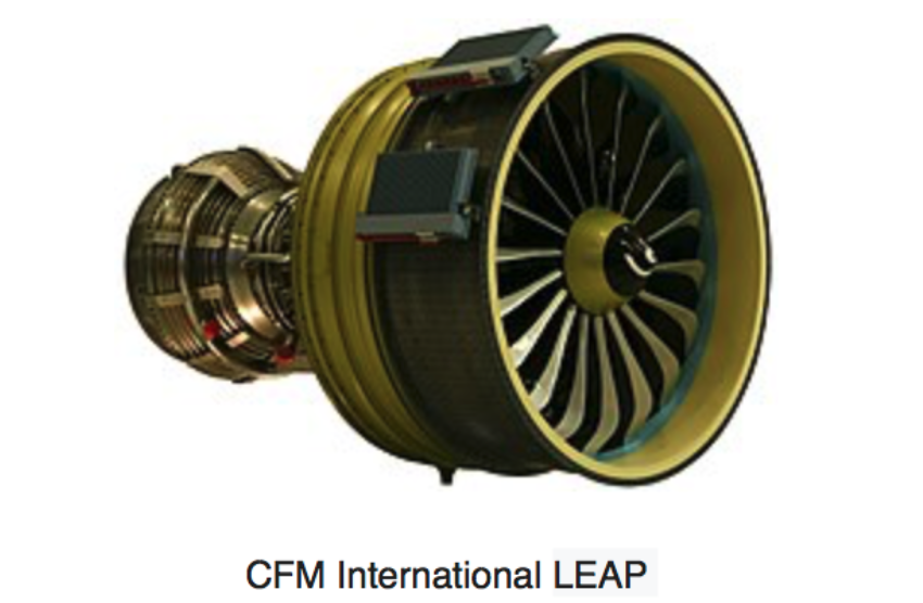 CFM engine. Fan with 18-blade carbon fiber. Photo of CFM