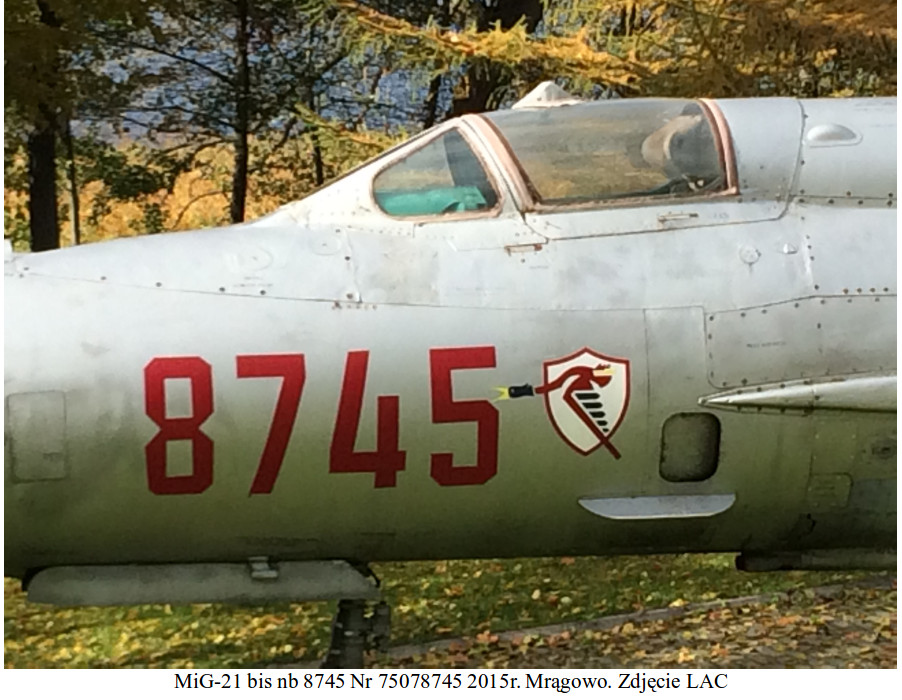 MiG-21 bis nb 8745. Mrągowo 2015 rok. Zdjęcie LAC