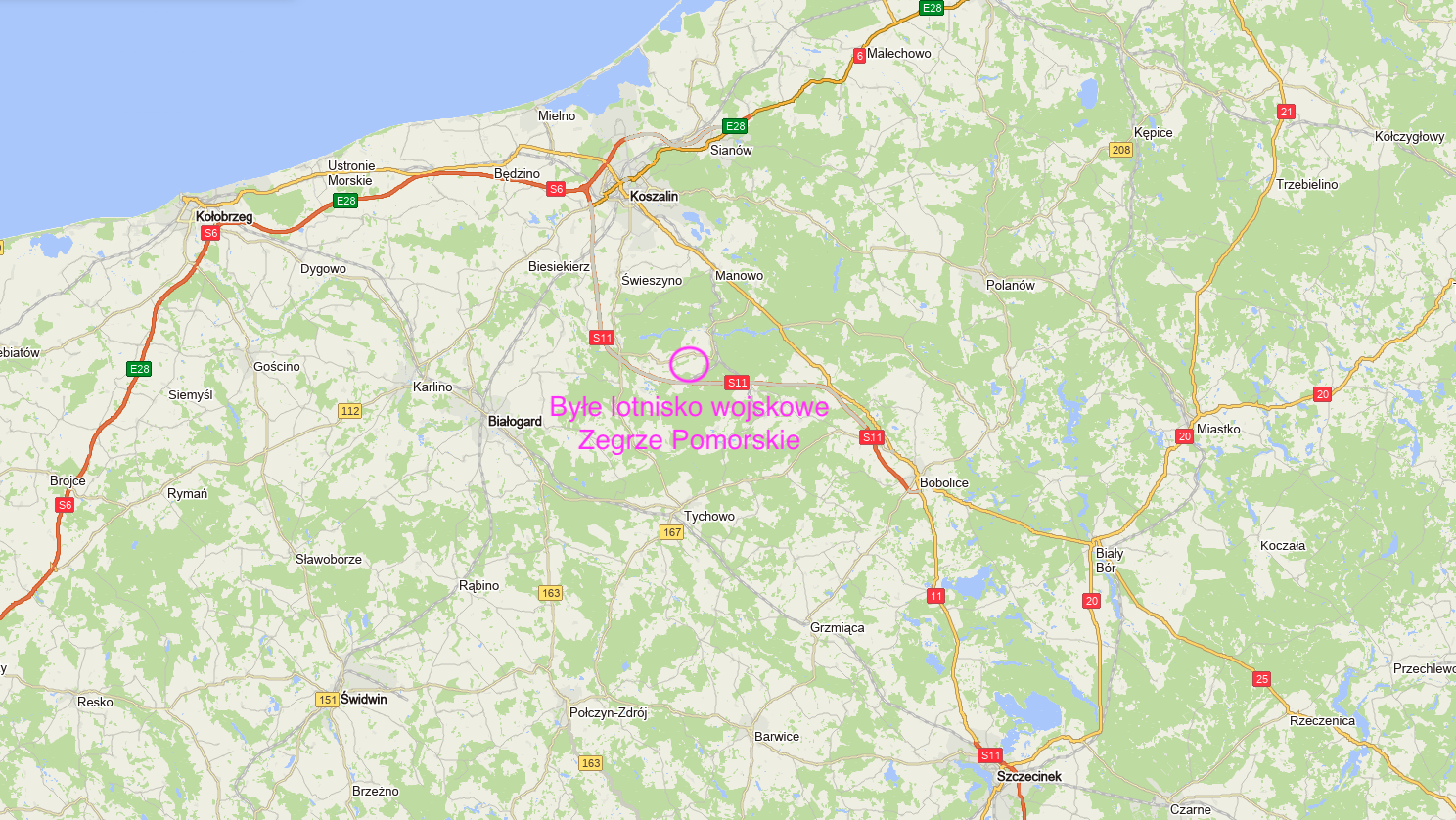 Zegrze Pomorskie airport on the map of the Republic of Poland. 2011 year. The work by Karol Placha Hetman