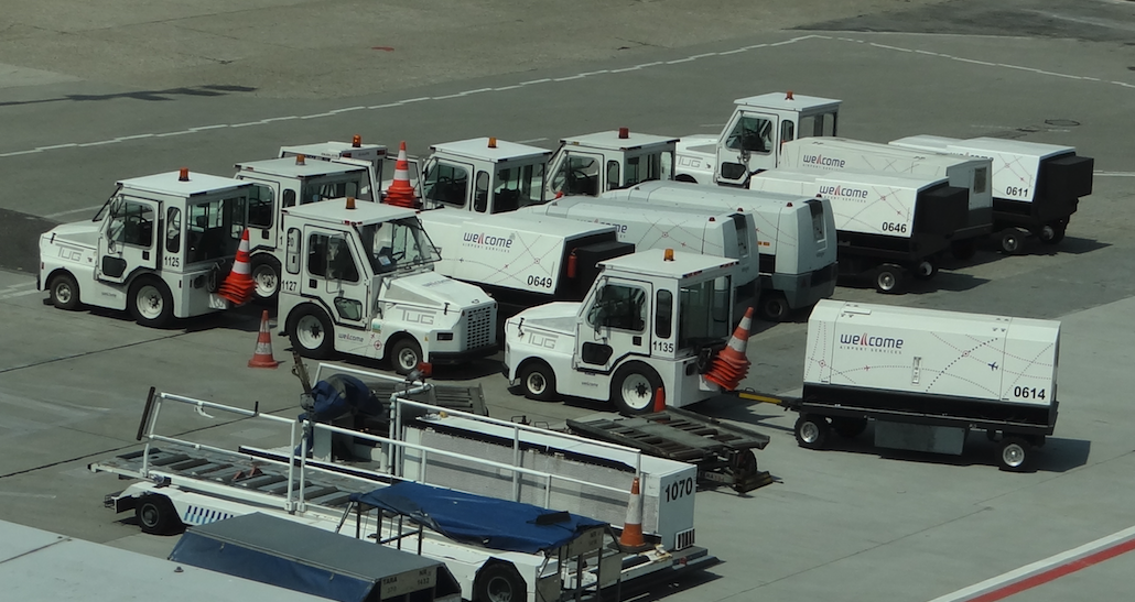 Electric and pneumatic starting units with TUG airport tractors. 2015 year. Photo by Karol Placha Hetman