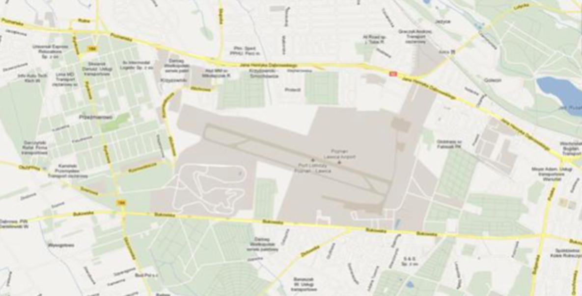 Ławica airport on the map of Poznań. 2013 year