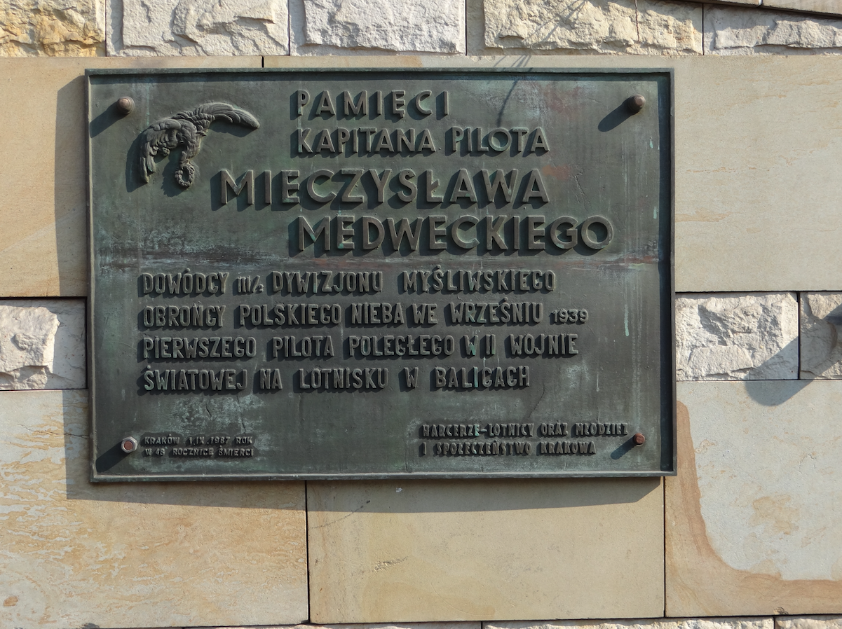 Memorial plaque to pilot Mieczysław Medwecki. 2012 year. Photo by Karol Placha Hetman