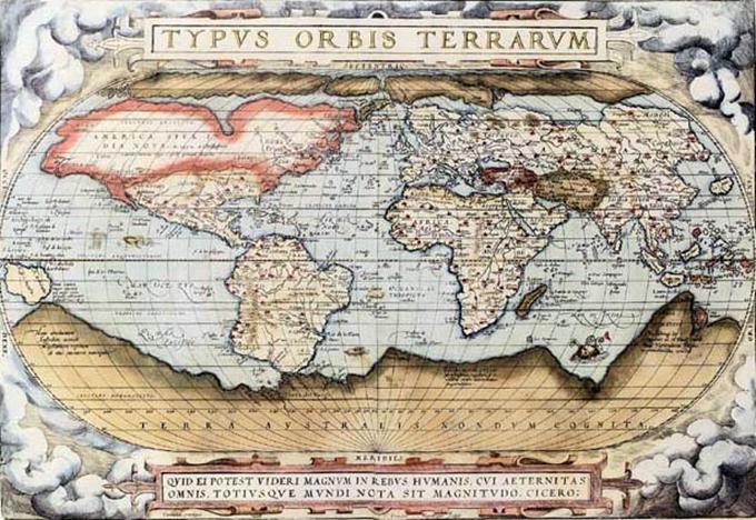 Mapa Świata Orteliusa z 1570r. Zdjęcie z Wikipedii