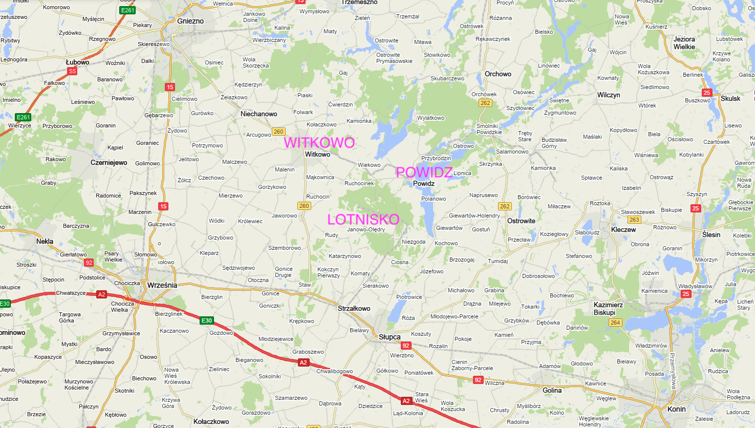 Powidz airport on the map of Poland. 2009 year. The work by Karol Placha Hetman