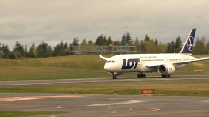 Ostatni lot testowy nowych akumulatorów wykonany przez B 787-8 Nr 86 późniejszy SP-LRC. Lotnisko Paine Field w Everett. 5.04.2013 rok. Zdjęcie Boeing