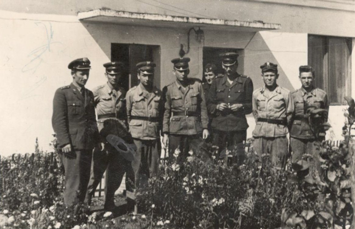 MPS soldiers in front of the laboratory building. Krzesiny airport 1959. Photo of LAC