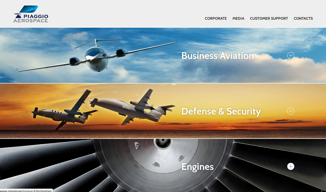 Oficjalna strona Piaggo Aerospace i samolotu P.180 Avanti II. 2014 rok. Zdjęcie Piaggo Aerospace