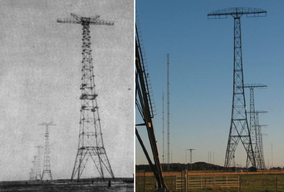 Left photo. Polish Broadcasting Radio Station Babice. 1935. Right photo. Varberg Radio Station in Grimeton, Sweden. 2004 year. Photo of LAC