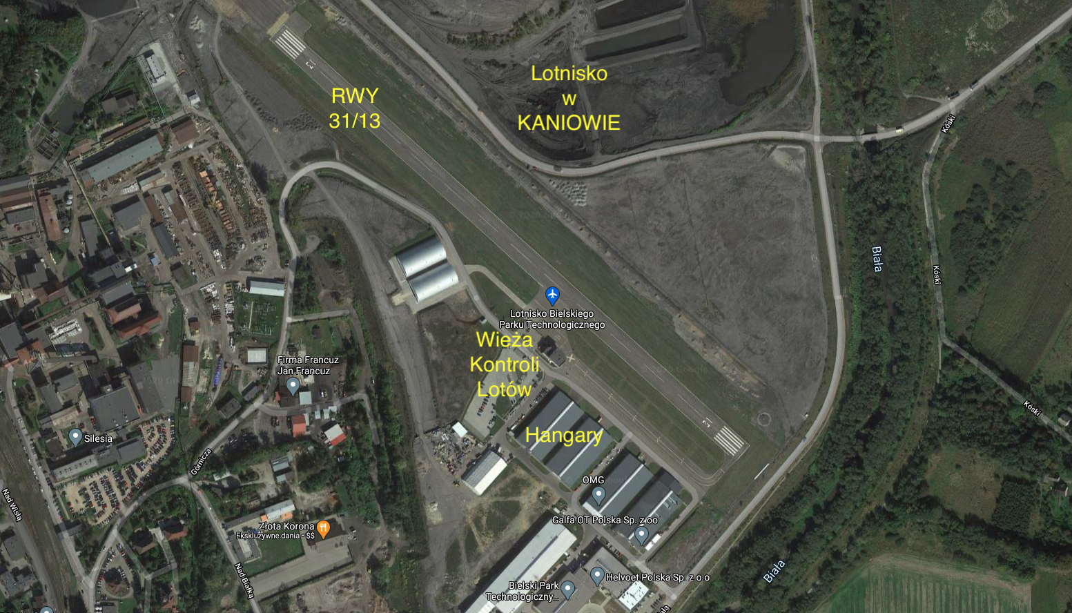 Lotnisko w Kaniowie. 2021 rok. Zdjęcie z satelity