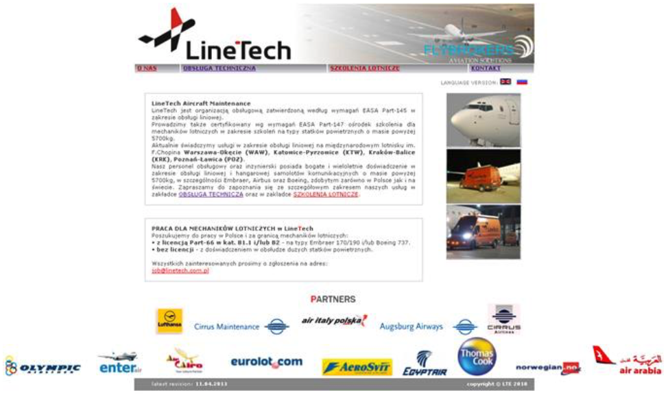 Oficjalna strona internetowa firmy Linetech Aircraft Maintenance 2013 rok. Zdjęcie Karol Placha Hetman