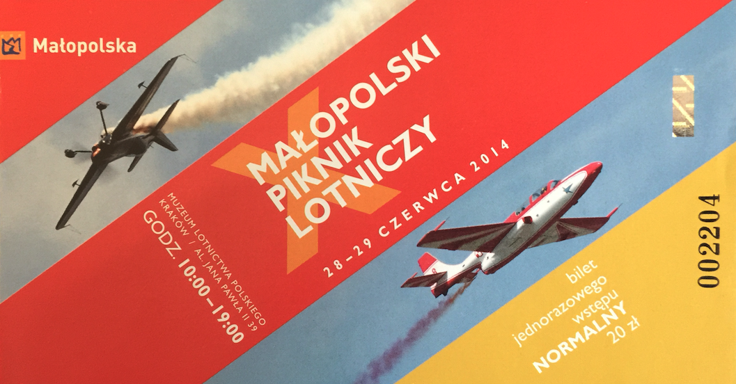 Bilet na X Małopolski Piknik Lotniczy. 2014 rok. Zdjęcie Karol Placha Hetman