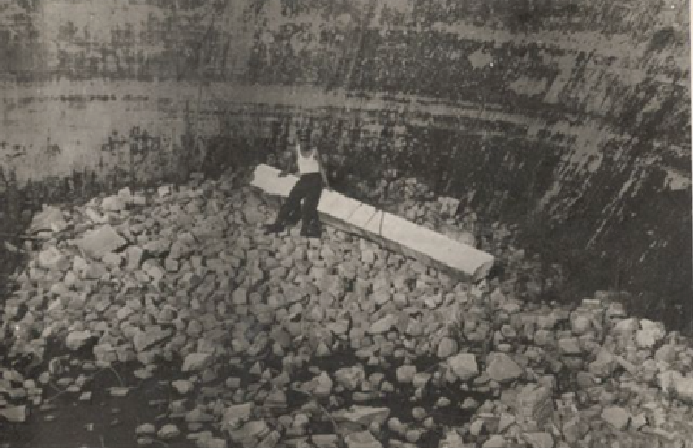 One of the fuel tanks destroyed during the war. Krzesiny airport 1959. Photo of LAC