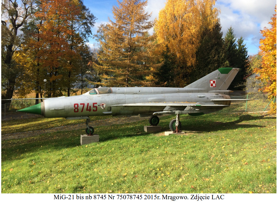 MiG-21 bis nb 8745. Mrągowo 2015 rok. Zdjęcie LAC