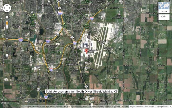 Fabryka Spirit Aero-System, Wichita stan Kansas. 2011 rok. Zdjęcie Googlemaps