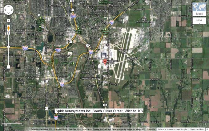 Fabryka Spirit Aero-System, Wichita stan Kansas. 2011 rok. Zdjęcie Googlemaps