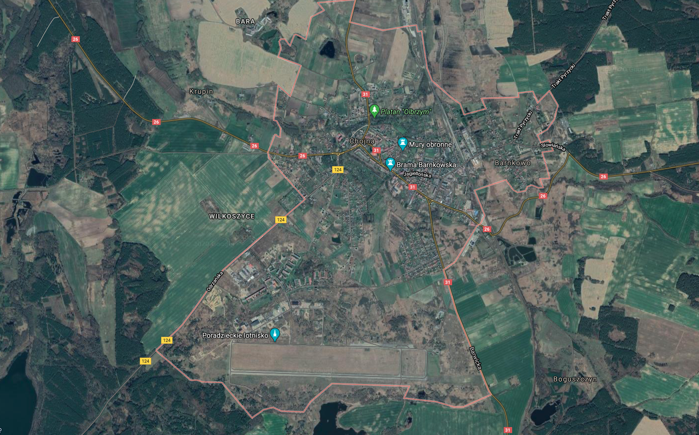 Lotnisko Chojna widok z satelity. 2020 rok. Zdjęcie LAC
