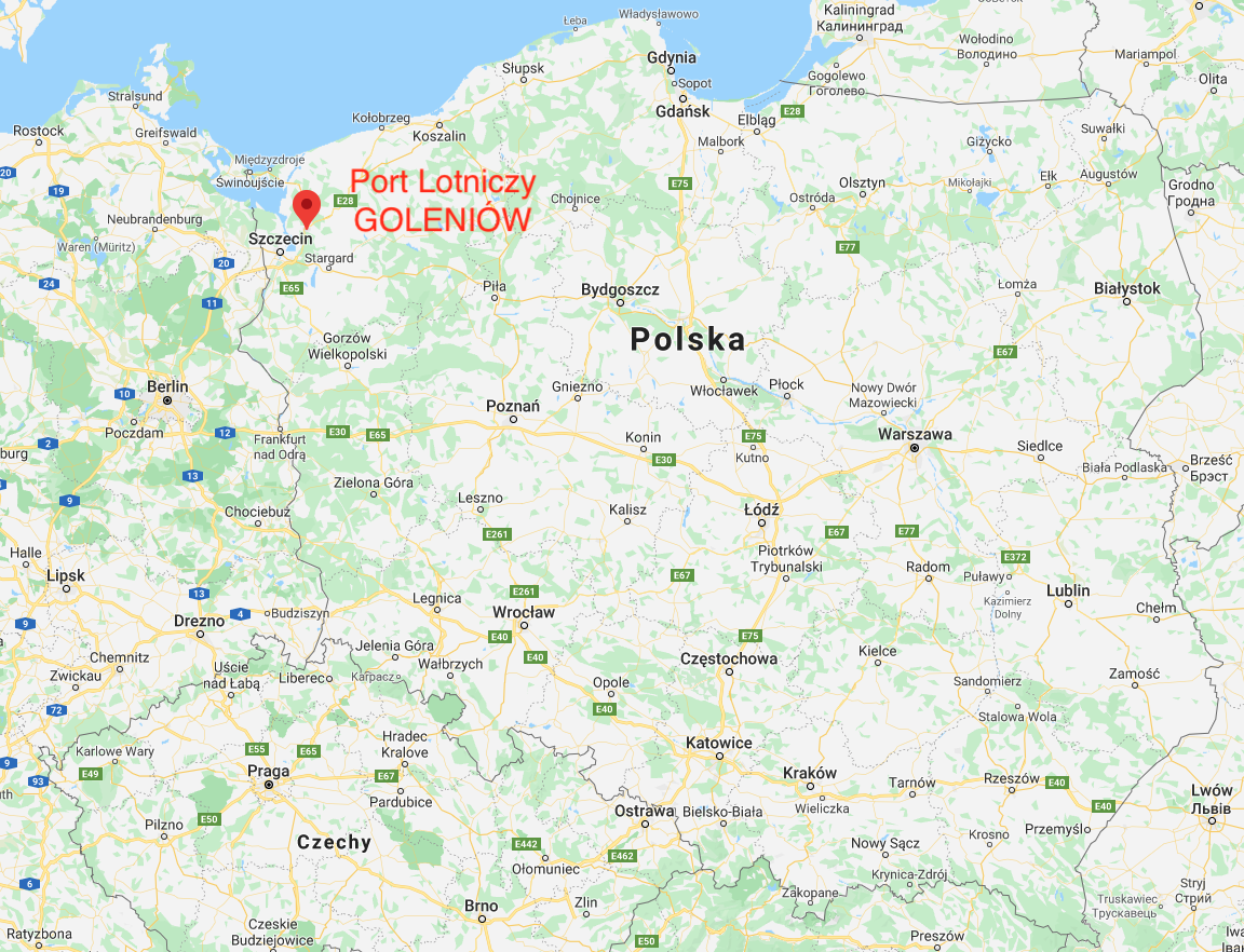 Lotnisko Goleniów na mapie Polski. 2009 rok. Zdjęcie LAC