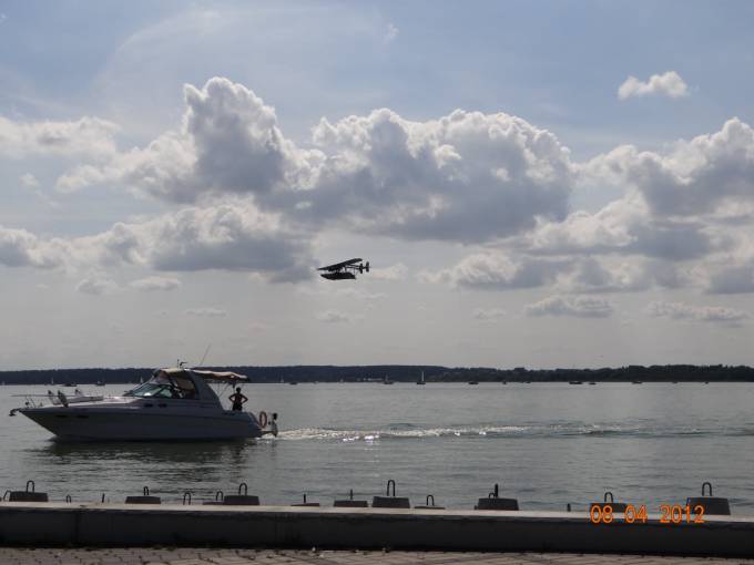 Sikorsky S-38 flying boat over Lake Niegocin. 2012 year. Photo by Karol Placha Hetman