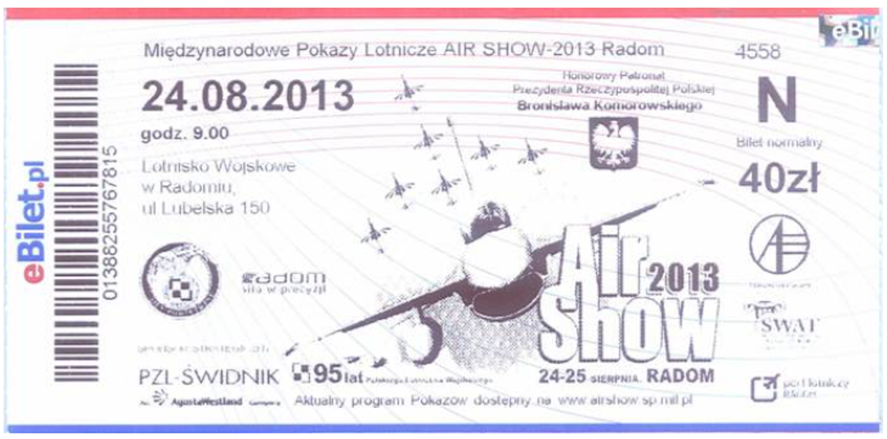 Ticket for the Air Show 2013 Radom