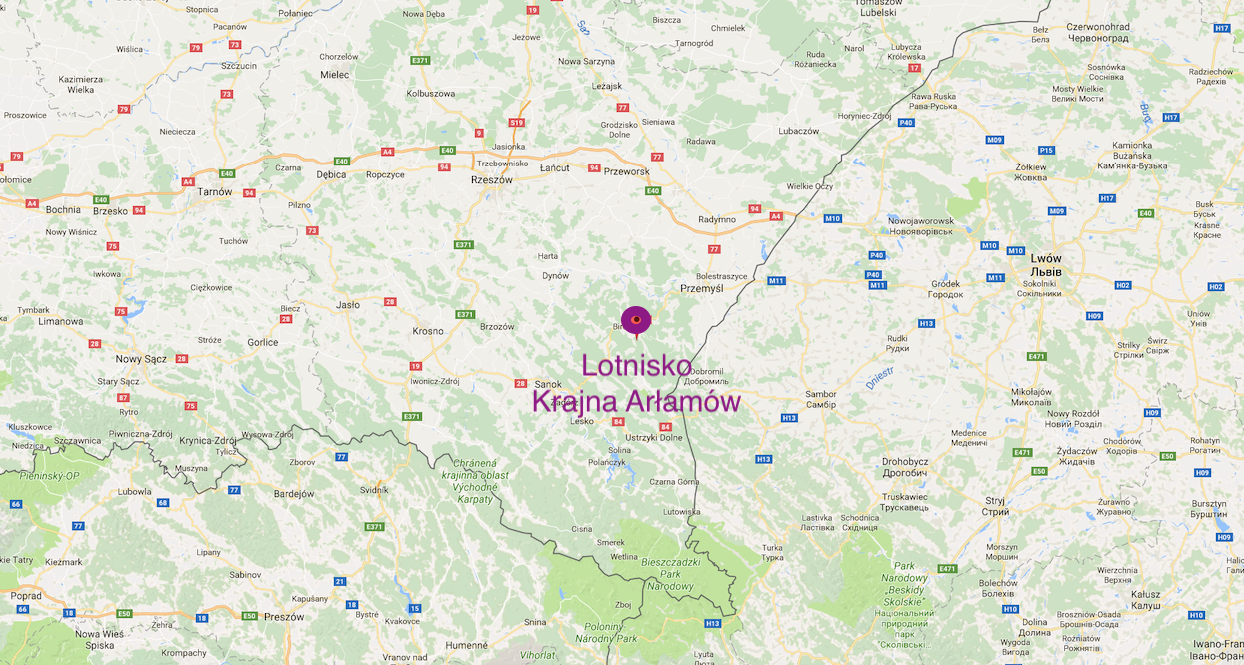 Krajna Arłamów airport on the map of Poland. 2017 year.