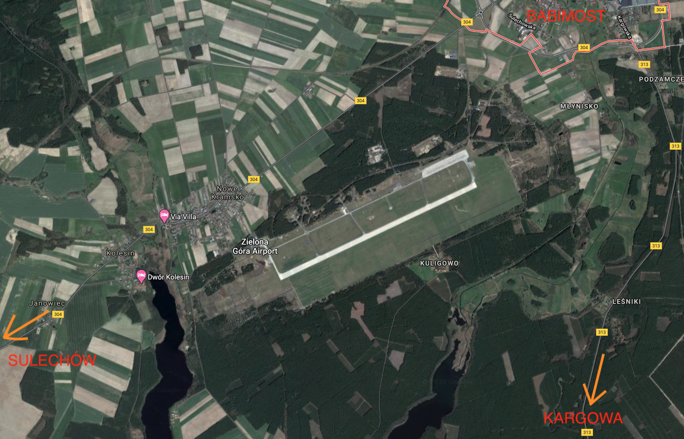 Babimost airport on the map of Poland. 2009 year. Photo of google