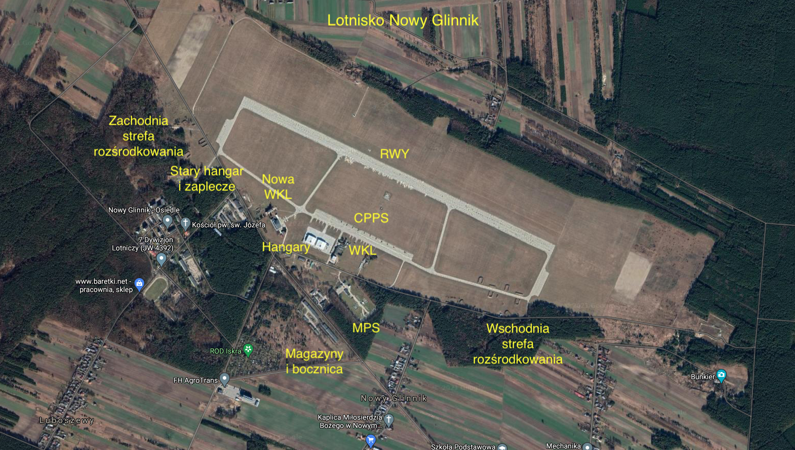 Lotnisko Nowy Glinnik. 2012 rok. Zdjęcie satelitarne
